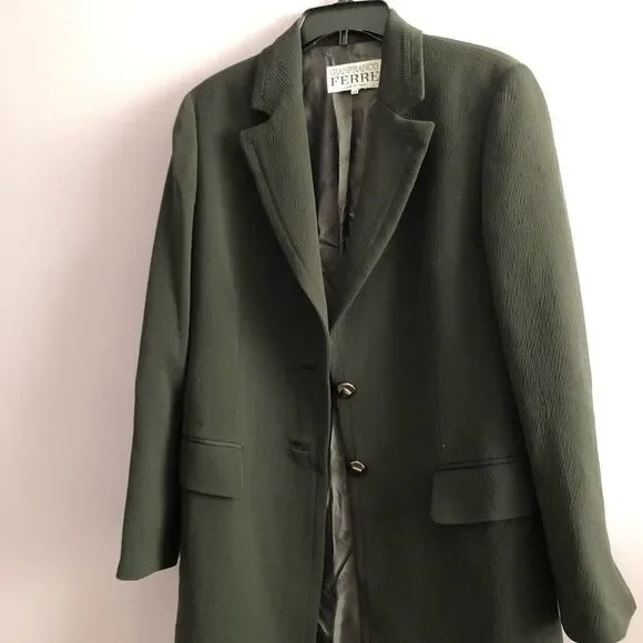 VTG 80s 90s Gianfranco Ferre Mid Length Wool Coat Green Sz 42 US S/M Office Prep